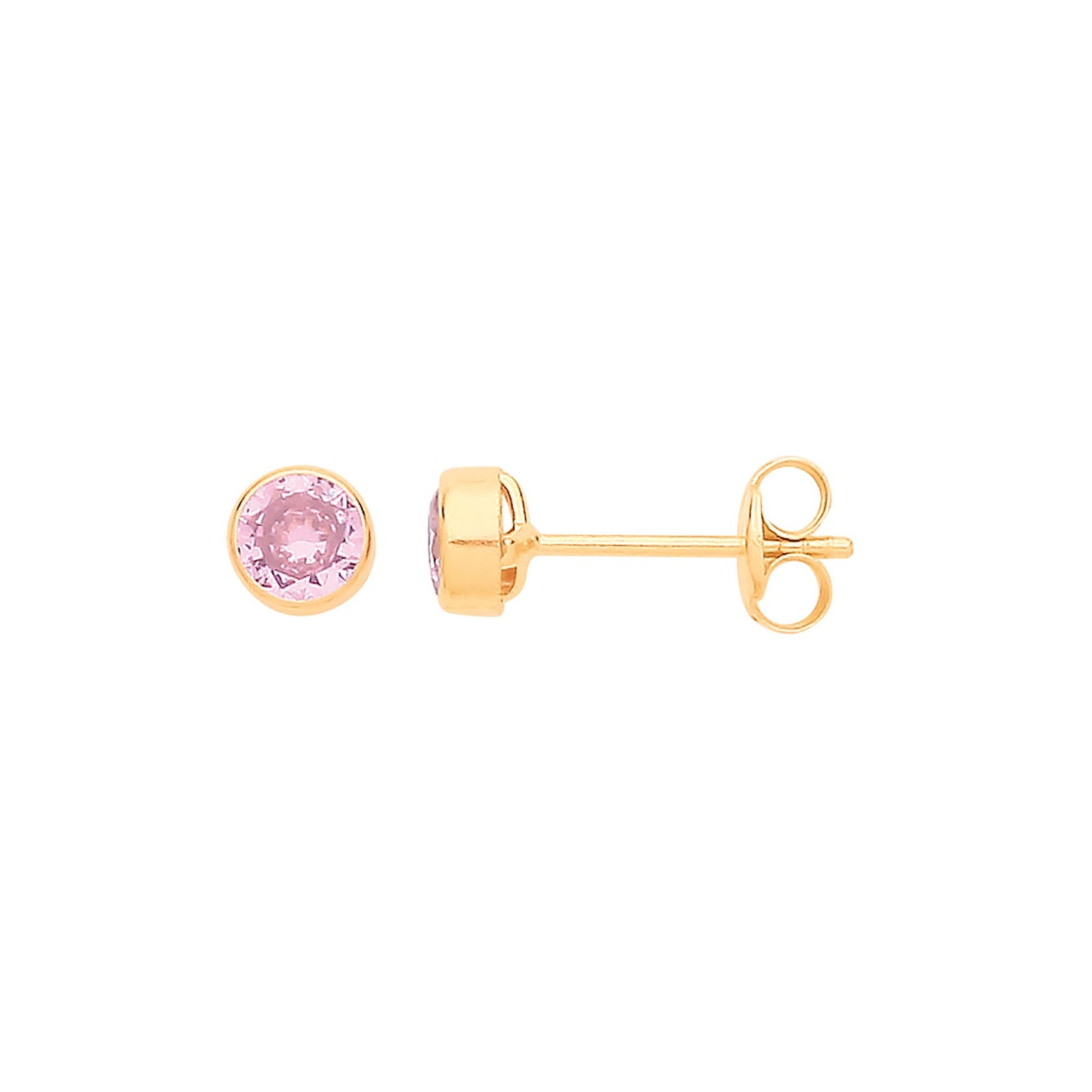 9ct Yellow Gold 4mm Rubover Set Pink Cubic Zirconia Studs