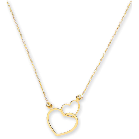 Yellow Gold Rolo Chain, Two Hearts, Adjustable from 18" to 16"/17"