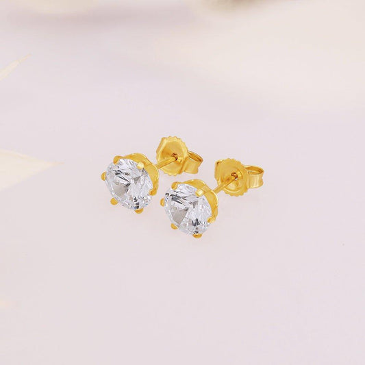 9ct Yellow Gold 6mm Claw Set Cubic Zirconia Studs