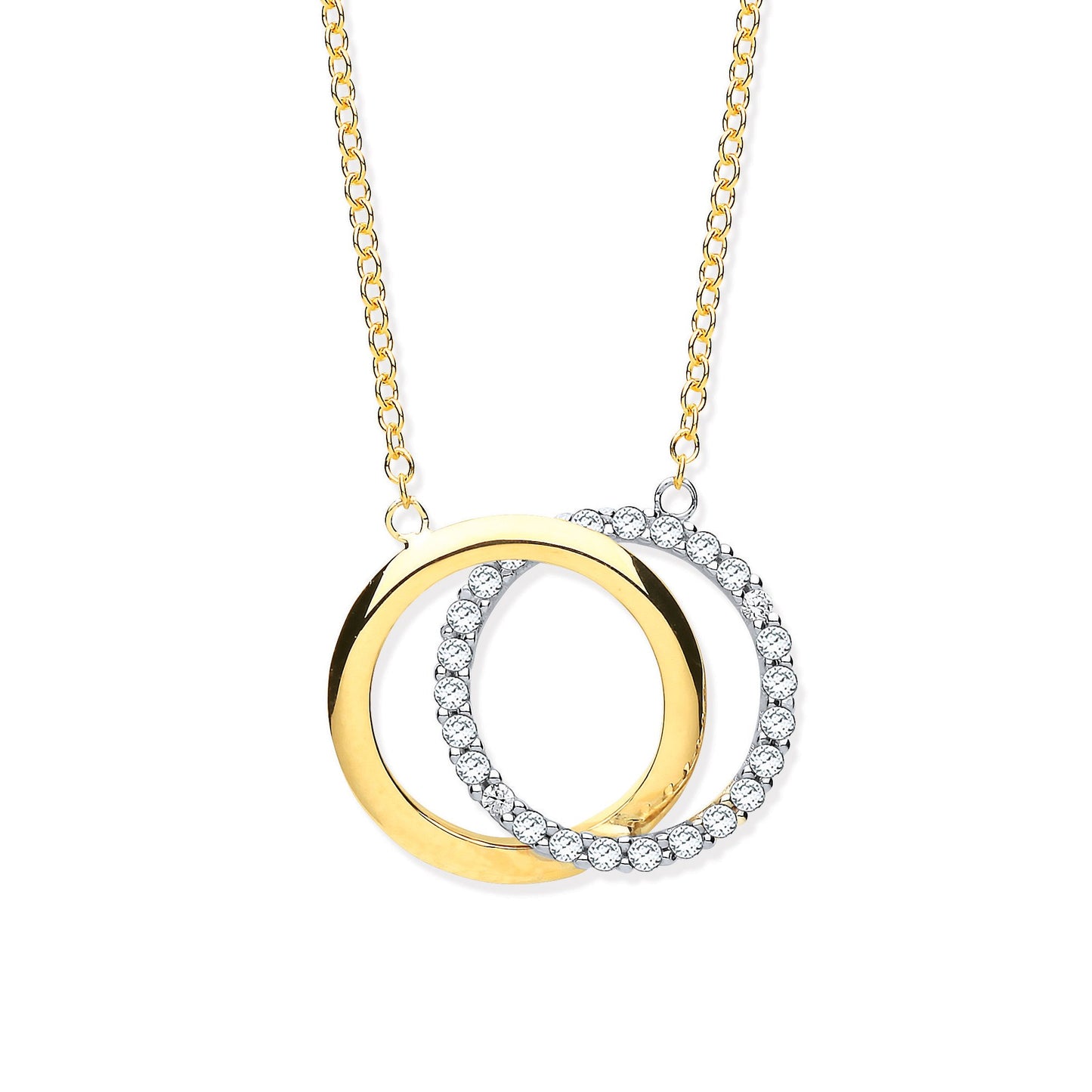Yellow and White Gold Plain & Cubic Zirconias Circles Pendant on 18" Chain