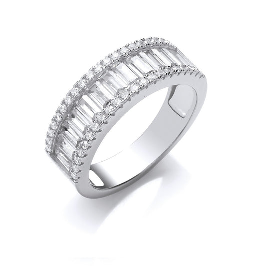 Silver Half Eternity Baguettes & Round Cubic Zirconia Ring