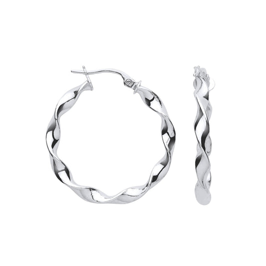 White Gold 25mm Twisted Hoop Earrings - 1.3g