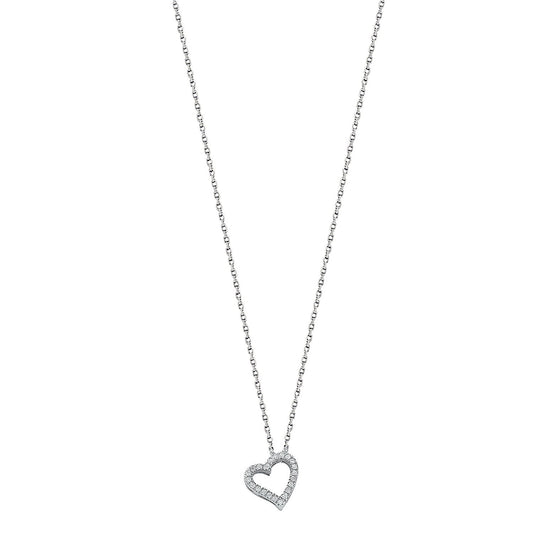 9ct White Gold 0.13ct Diamond Heart Pendant with 18in/45cm Chain