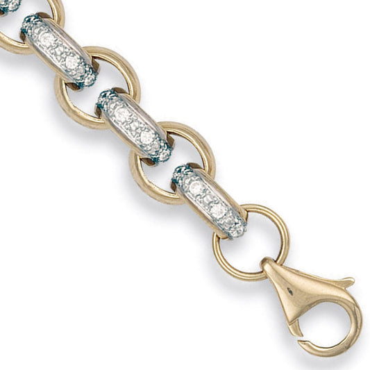 Yellow Gold 10.0mm Plain & Cubic Zirconia Belcher Chain