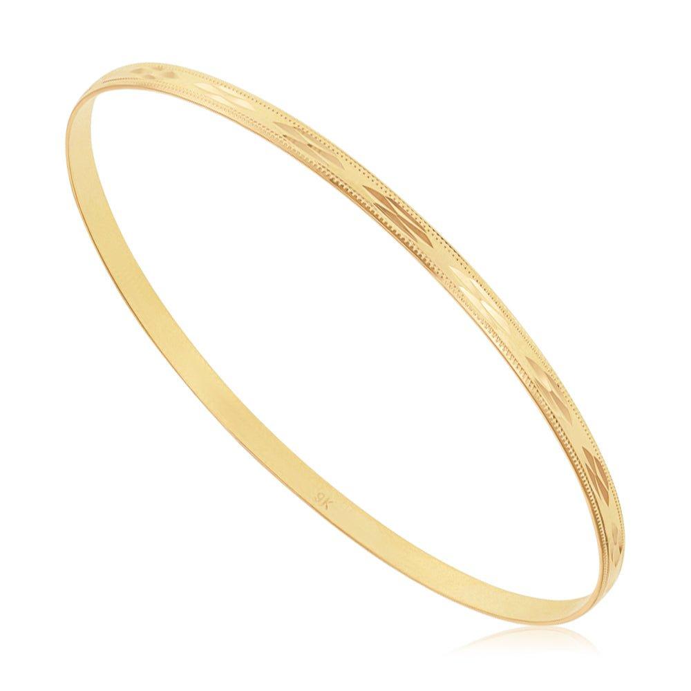 Yellow Gold 3mm Diamond Cut D-Shaped Slave Bangle
