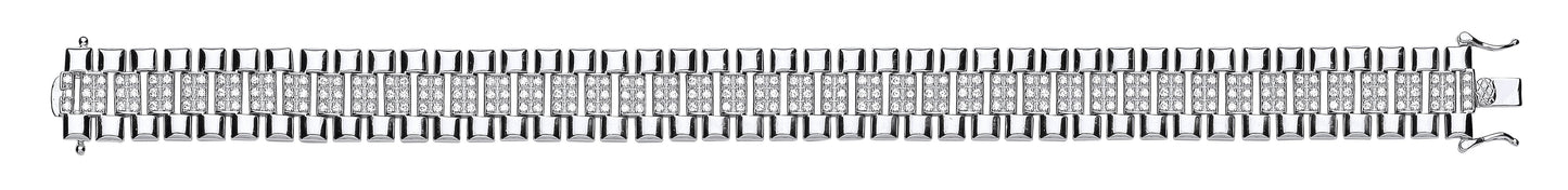 Silver 15mm Fancy Cubic Zirconia Link Gents Bracelet