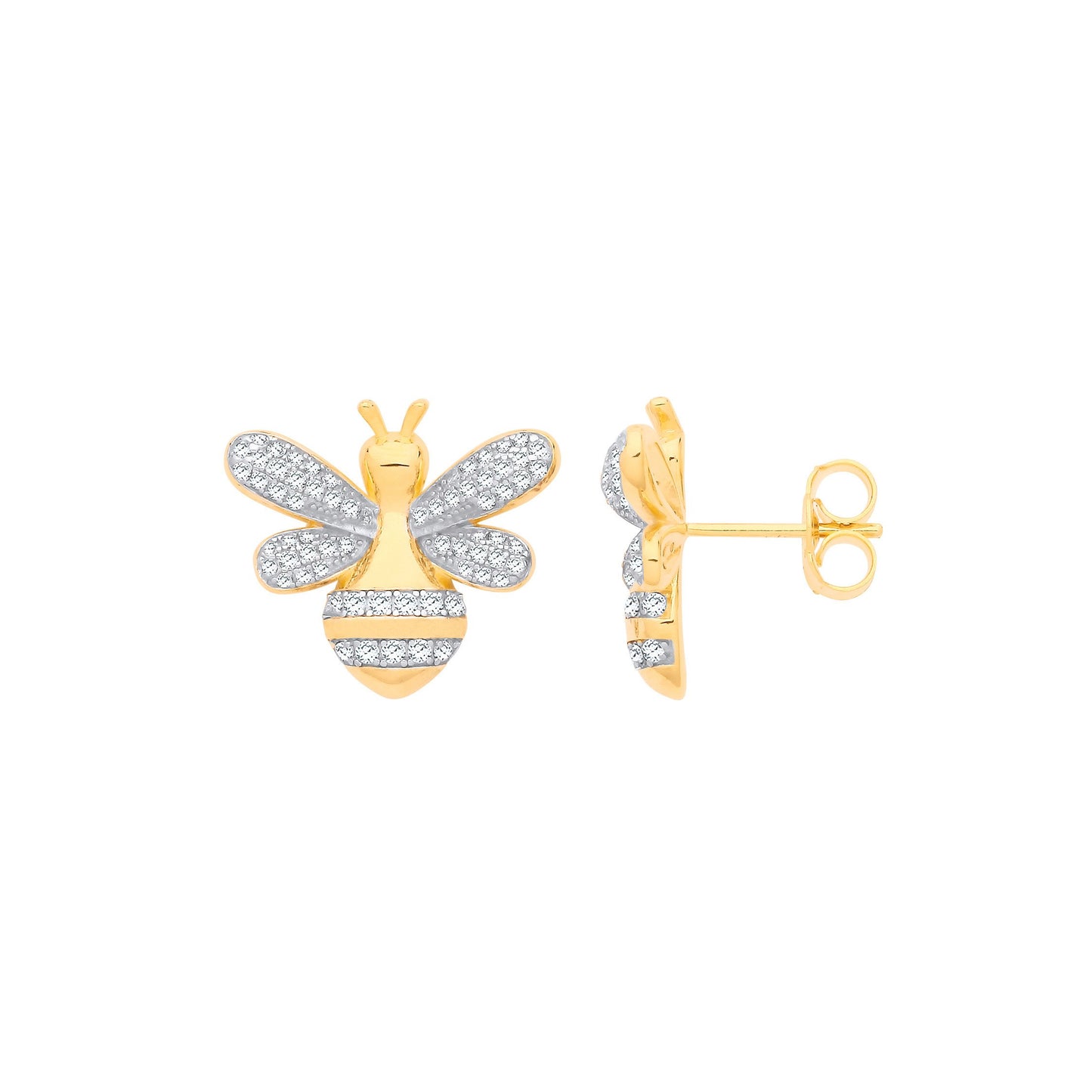 Silver Gold Plated Bumblebee Stud Earrings