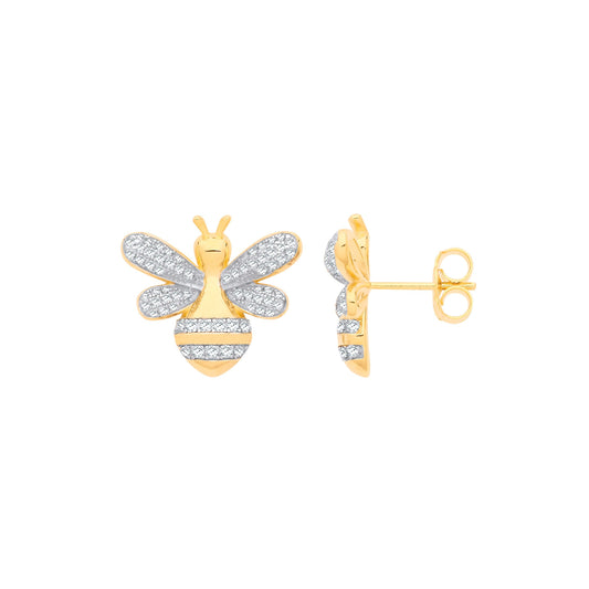 Silver Gold Plated Bumblebee Stud Earrings