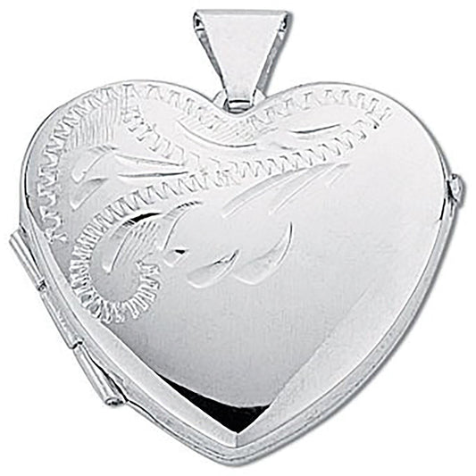 Silver Medium Engraved Heart Shaped Locket (HNN-310752)