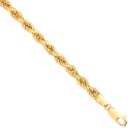 Yellow Gold 4.5mm Semi Solid Diamond Cut Rope Chain