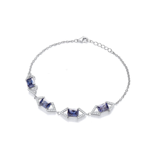 Tanzanite & Clear Cubic Zirconias Ladies Silver Bracelet