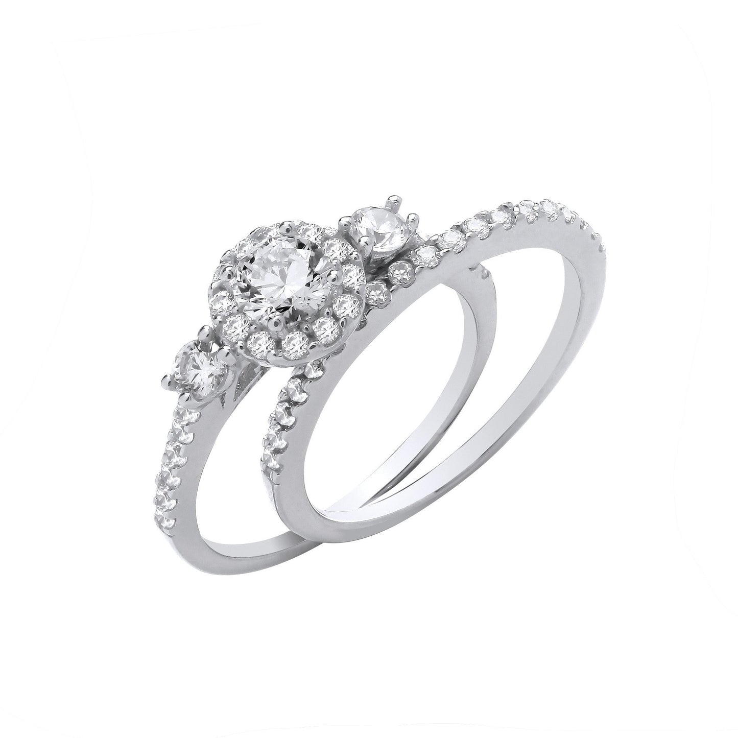 Silver Bridal Set Trilogy Half Eternity Single Row Rings