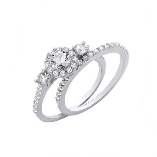 Silver Bridal Set Trilogy Half Eternity Single Row Rings