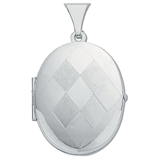 Silver Medium Engraved Oval Shaped Locket (HNN-3E5485)