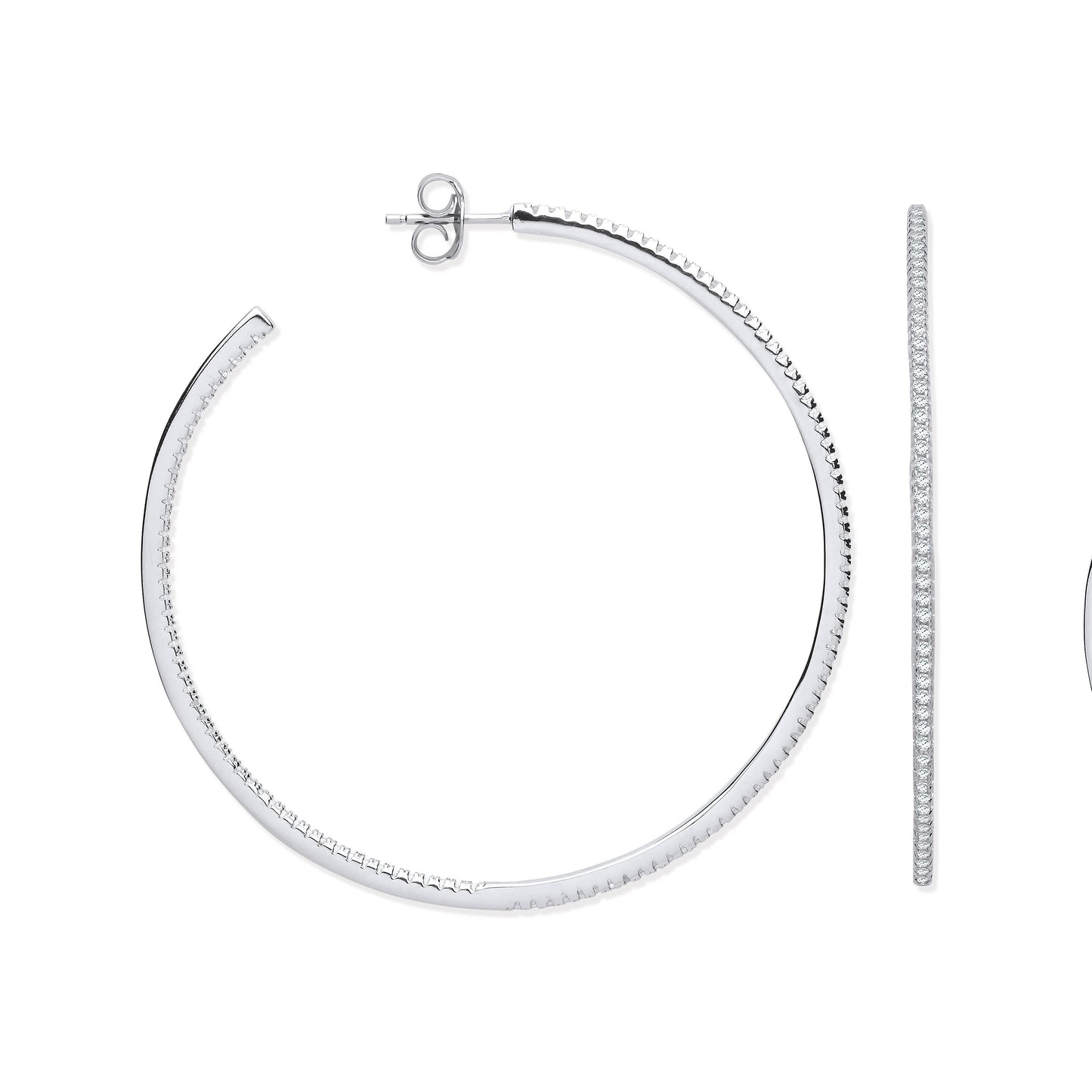 Silver Cubic Zirconia Large Hoop Earrings
