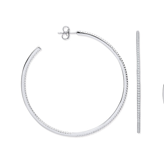 Silver Cubic Zirconia Large Hoop Earrings
