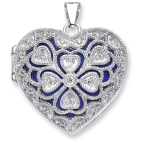 Silver Heart Cubic Zirconia Locket