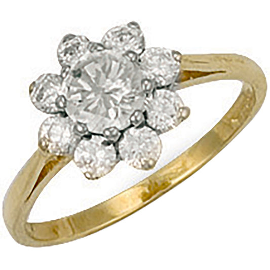 Yellow Gold Cubic Zirconia Cluster Ring (HNN-6C0E28)