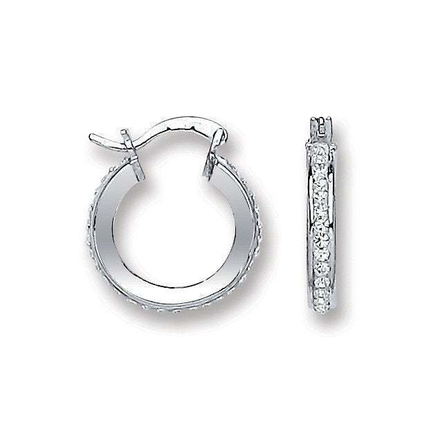 Silver Single Row Crystal Hoop Earrings - 2.2g
