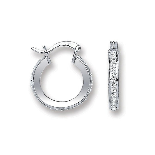 Silver Single Row Crystal Hoop Earrings - 2.2g