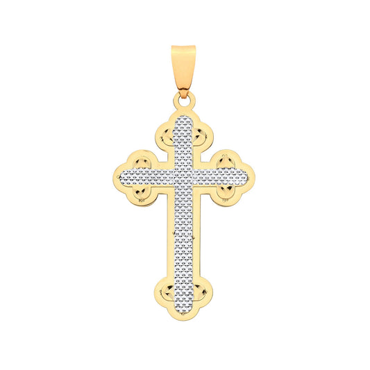 Yellow & White Gold Vintage Orthodox Diamond Cut Cross