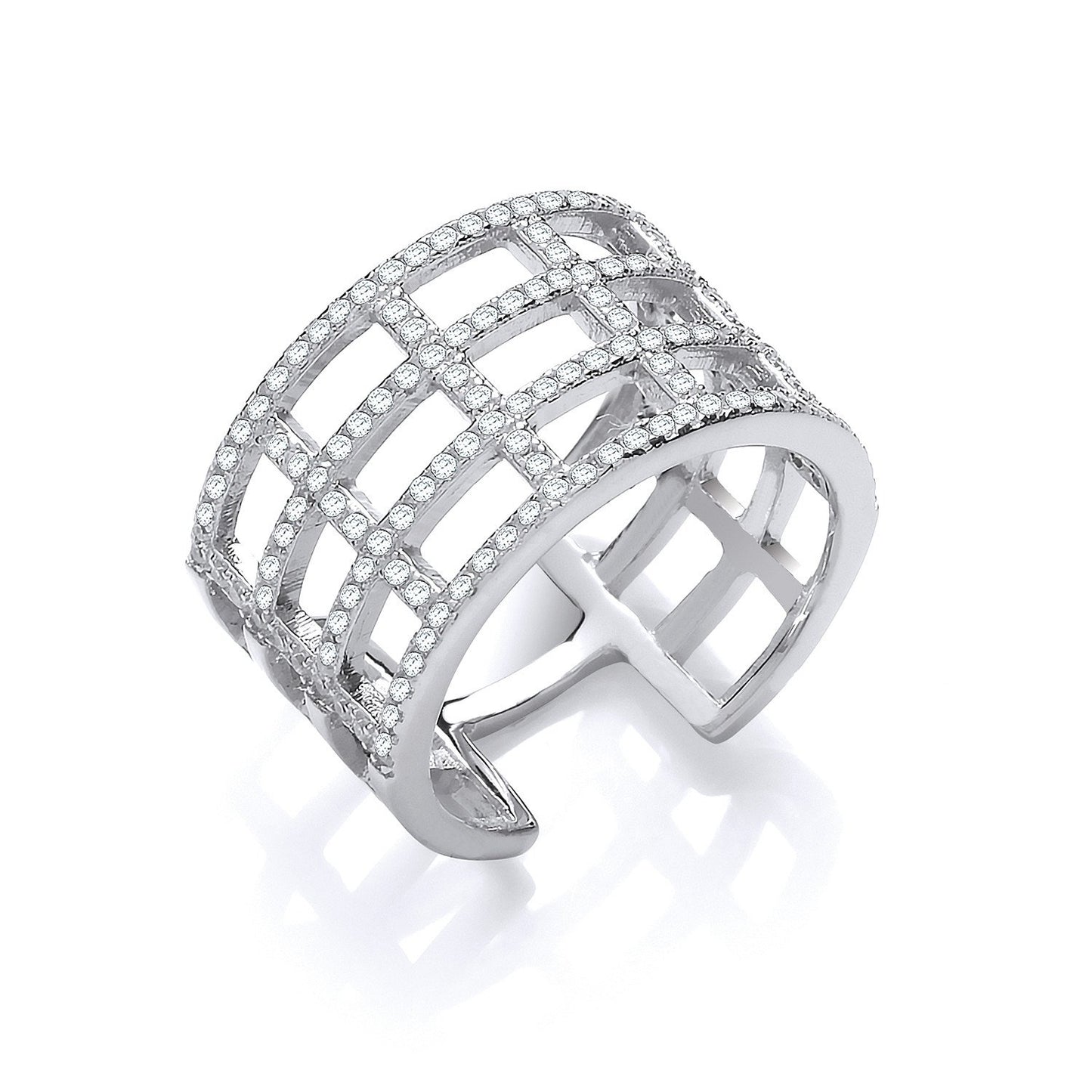 Silver Open Rectangular Designs Cubic Zirconia Ring