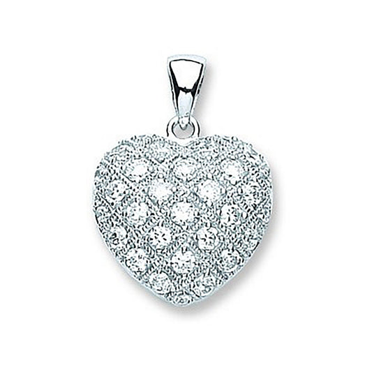 Silver Fancy Cubic Zirconia Heart Pendant - 16.7mm