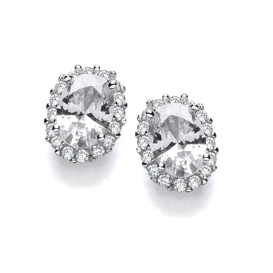 Oval Clear Cubic Zirconia Stud Silver Earrings