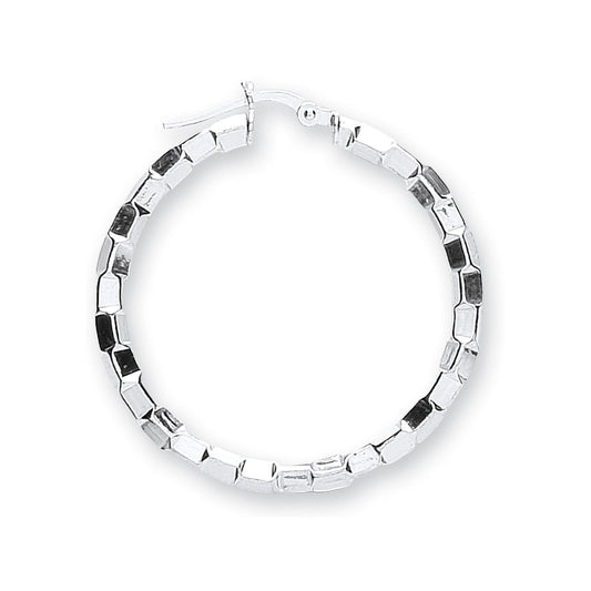 Silver Fancy Hoop Earrings - 3.4mm - 5.6g