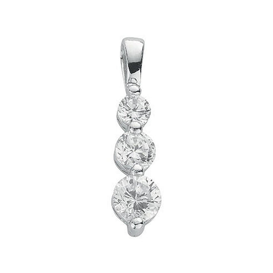 Silver Claw Set Cubic Zirconia Trilogy Drop Pendant