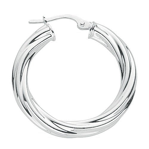 Silver Twisted Hoop Earrings - 4mm - 3.9g