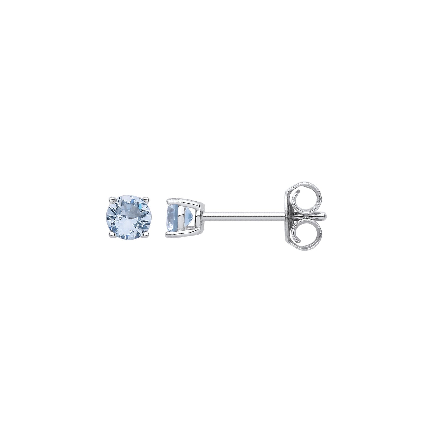Silver Blue Cubic Zirconia Round Brilliant 4mm Studs