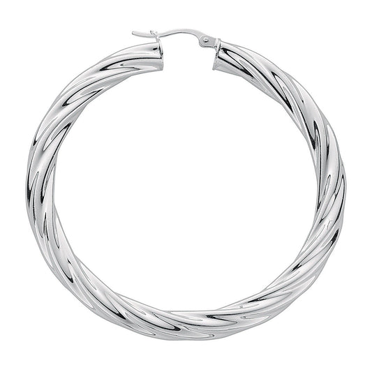 Silver Twisted Hoop Earrings - 5.1mm - 11.0g