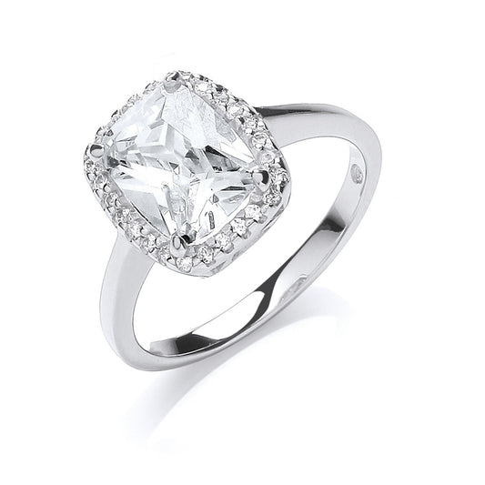 Silver Cushion Centre Cubic Zirconia Ring