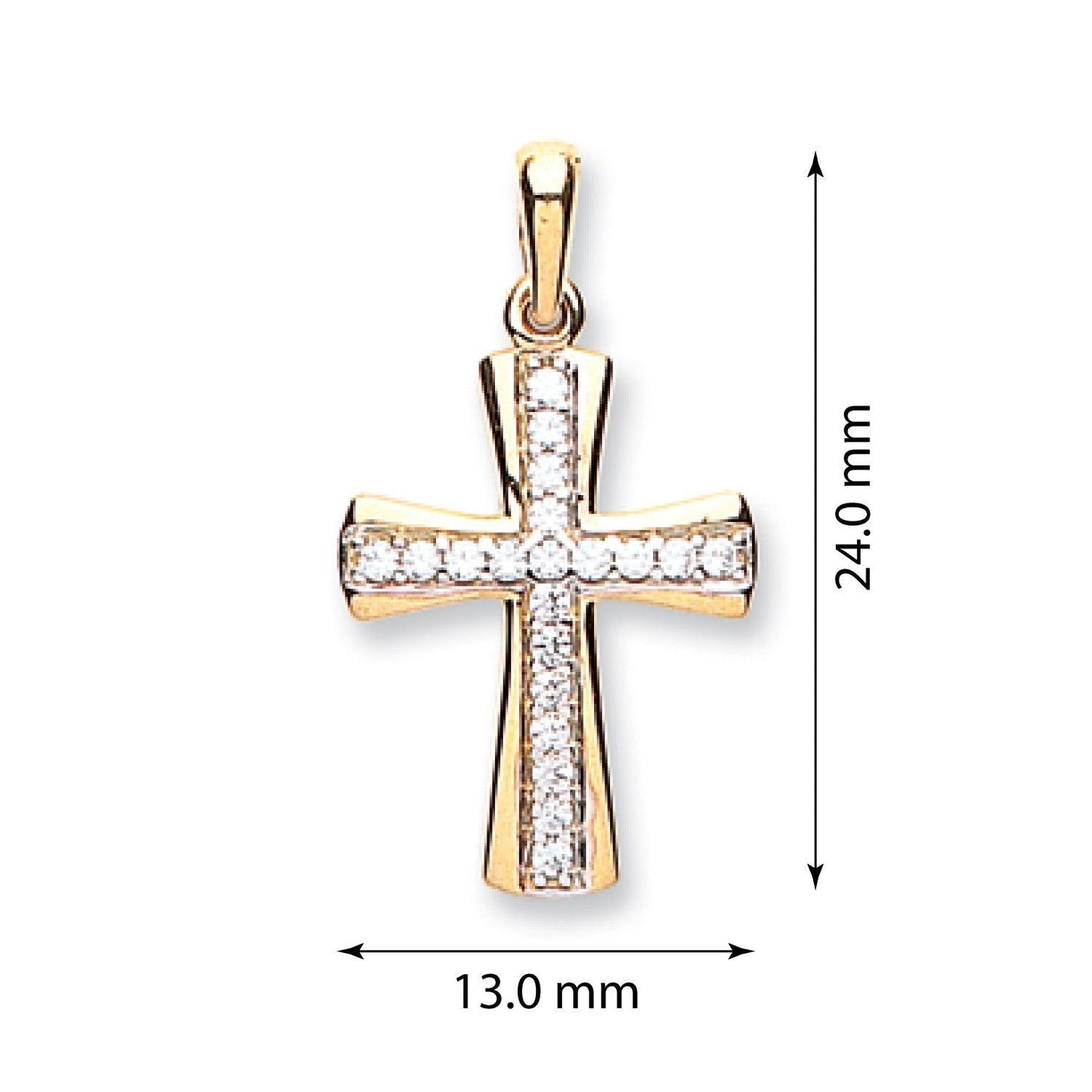 Yellow Gold Cubic Zirconia Cross - 13.2mm