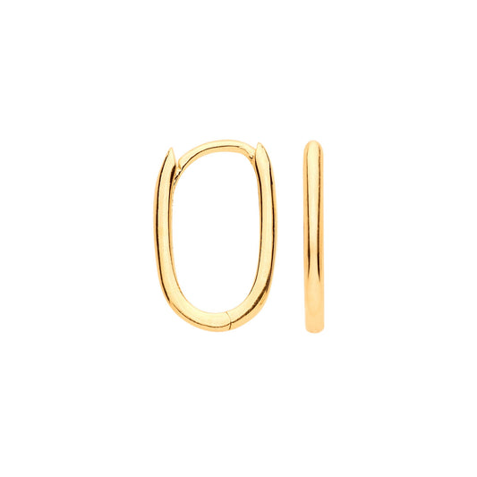 Yellow Gold Plain Hinged Oval Hoop Huggies