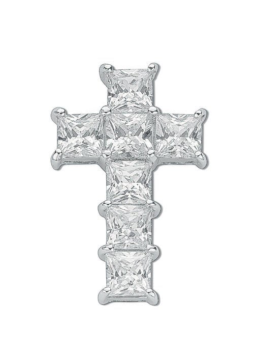 Silver Princess Cut Cubic Zirconia Cross