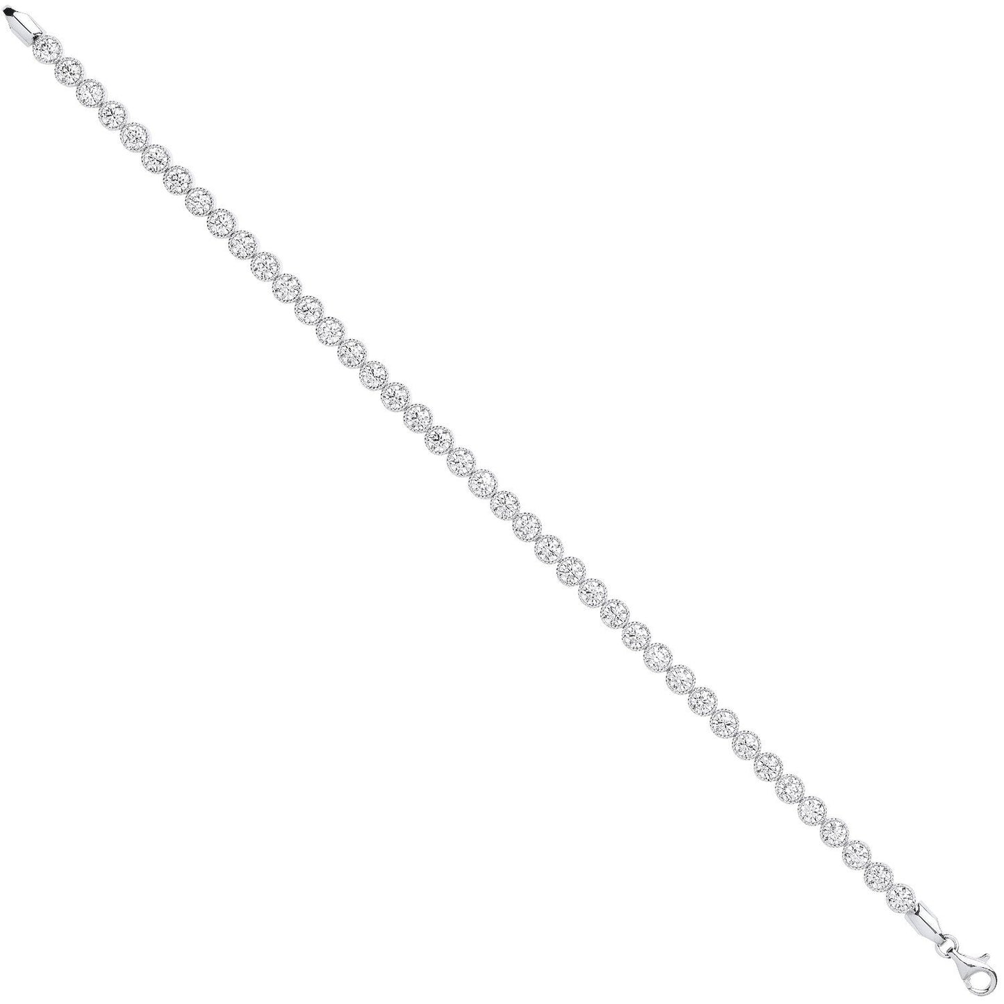 White Gold Rubover Cubic Zirconia Set Ribbed Edge Ladies Tennis Bracelet