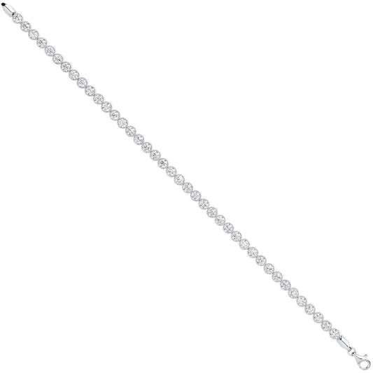 White Gold Rubover Cubic Zirconia Set Ribbed Edge Ladies Tennis Bracelet