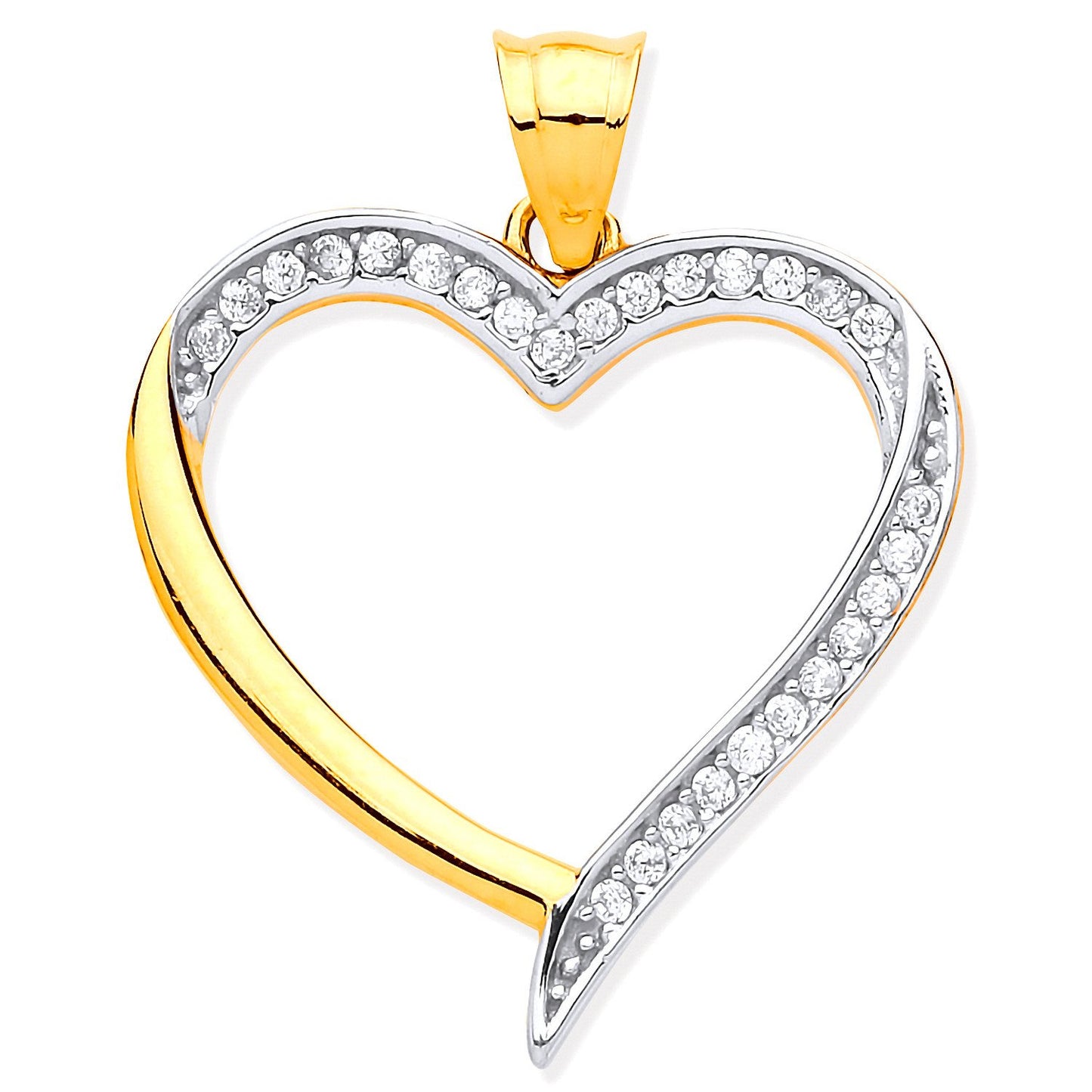 Yellow and White Gold Cubic Zirconia Heart Pendant