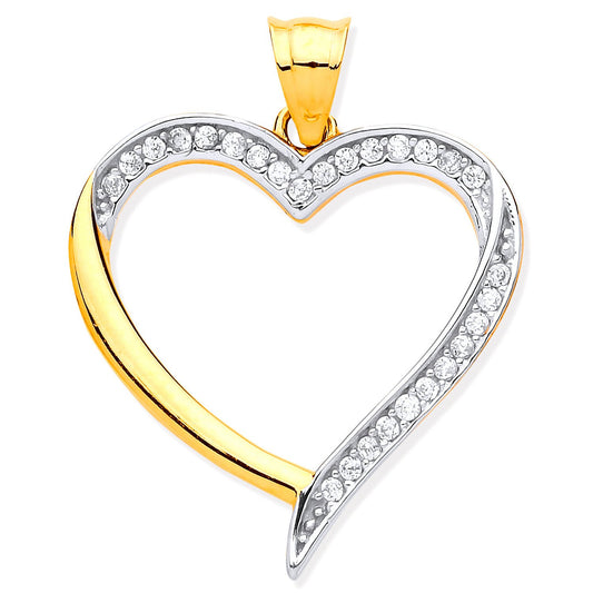 Yellow and White Gold Cubic Zirconia Heart Pendant