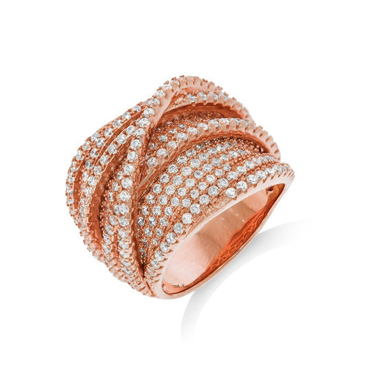 Micro Pave Rose Coated Fancy Silver Cubic Zirconia Ring (HNN-BAB2EE)