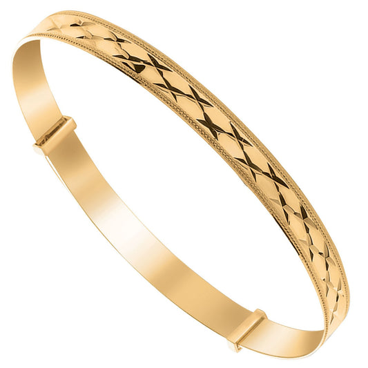 Yellow Gold Diamond Cut Expandable Slave Bangle