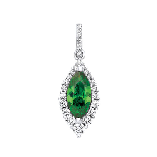 Silver Green Marquise Cubic Zirconia Drop Pendant