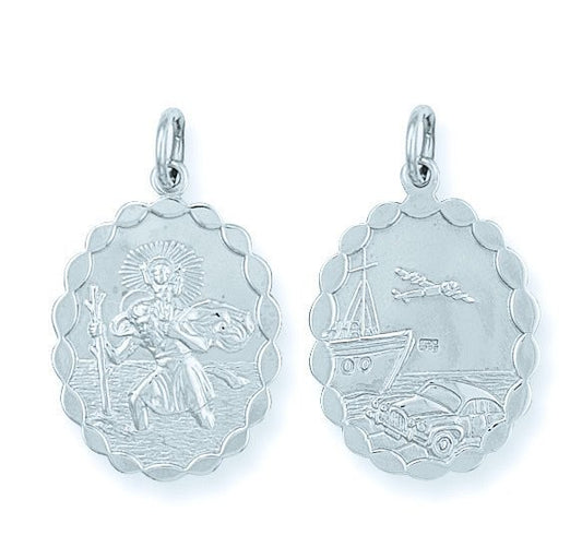 Silver Double Sided Oval St. Christopher Pendant - 6.5g