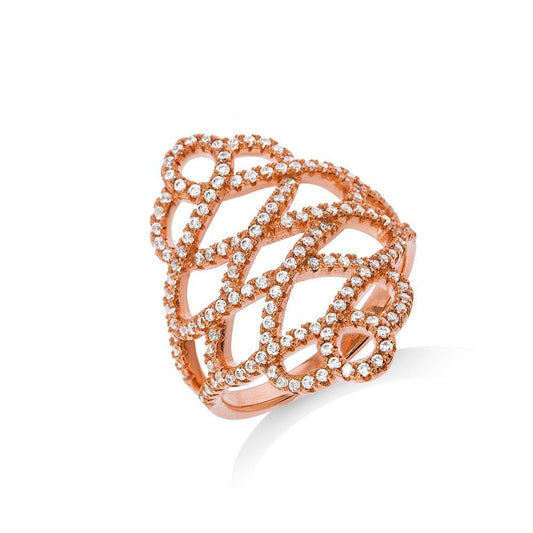 Micro Pave Rose Coated Fancy Silver Cubic Zirconia Ring (HNN-F83A45)