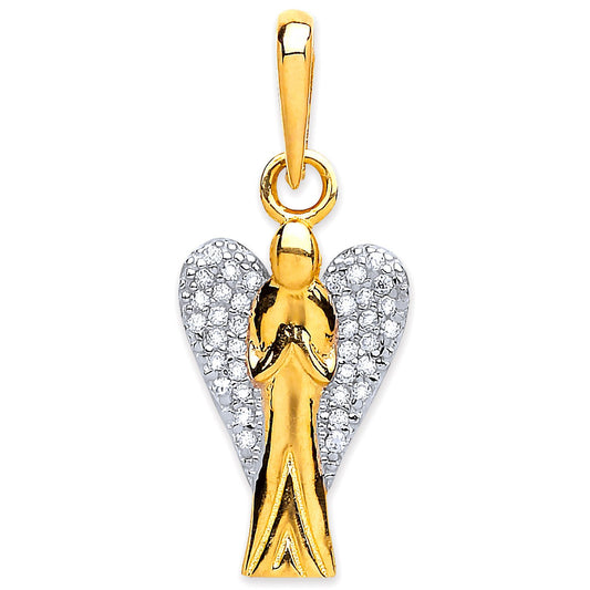 Yellow Gold Cubic Zirconia Angel Pendant - 11.2mm