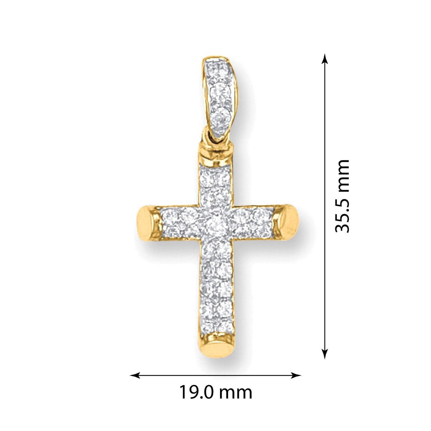 Yellow Gold Round Tubed Cubic Zirconia Cross - 19mm