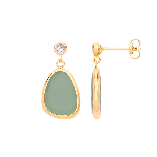 9ct Yellow Gold Cubic Zirconia and Green Glass Drop Studs