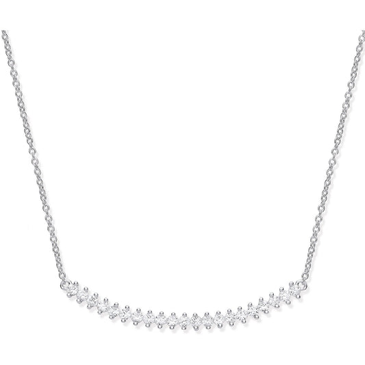 Silver Chic Curved Bar Cubic Zirconia 17" Necklace